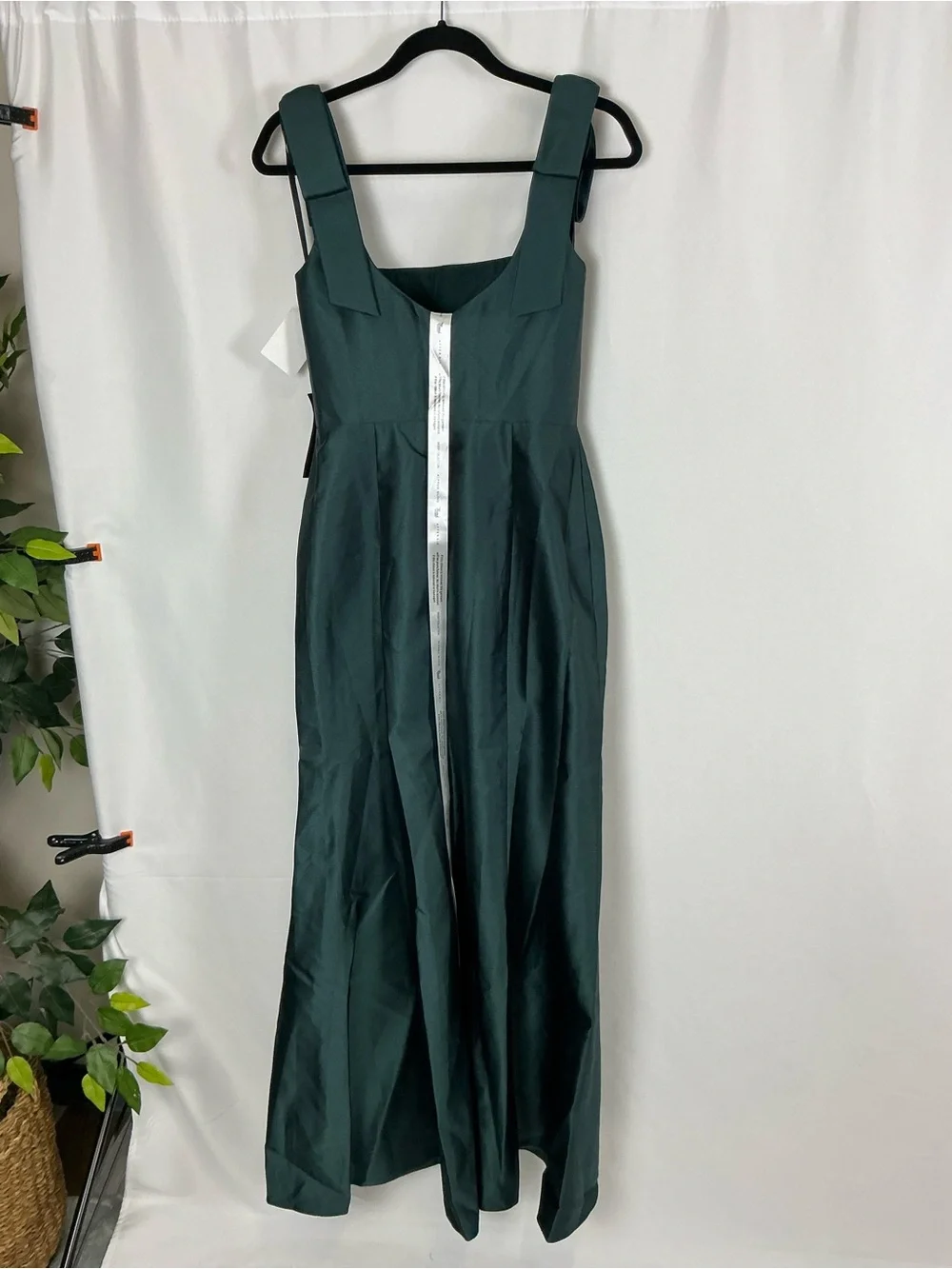 ALFRED SUNG Emerald Green Satin-Twill Maxi Dress with Shoulder Ties - Picture 5 of 7